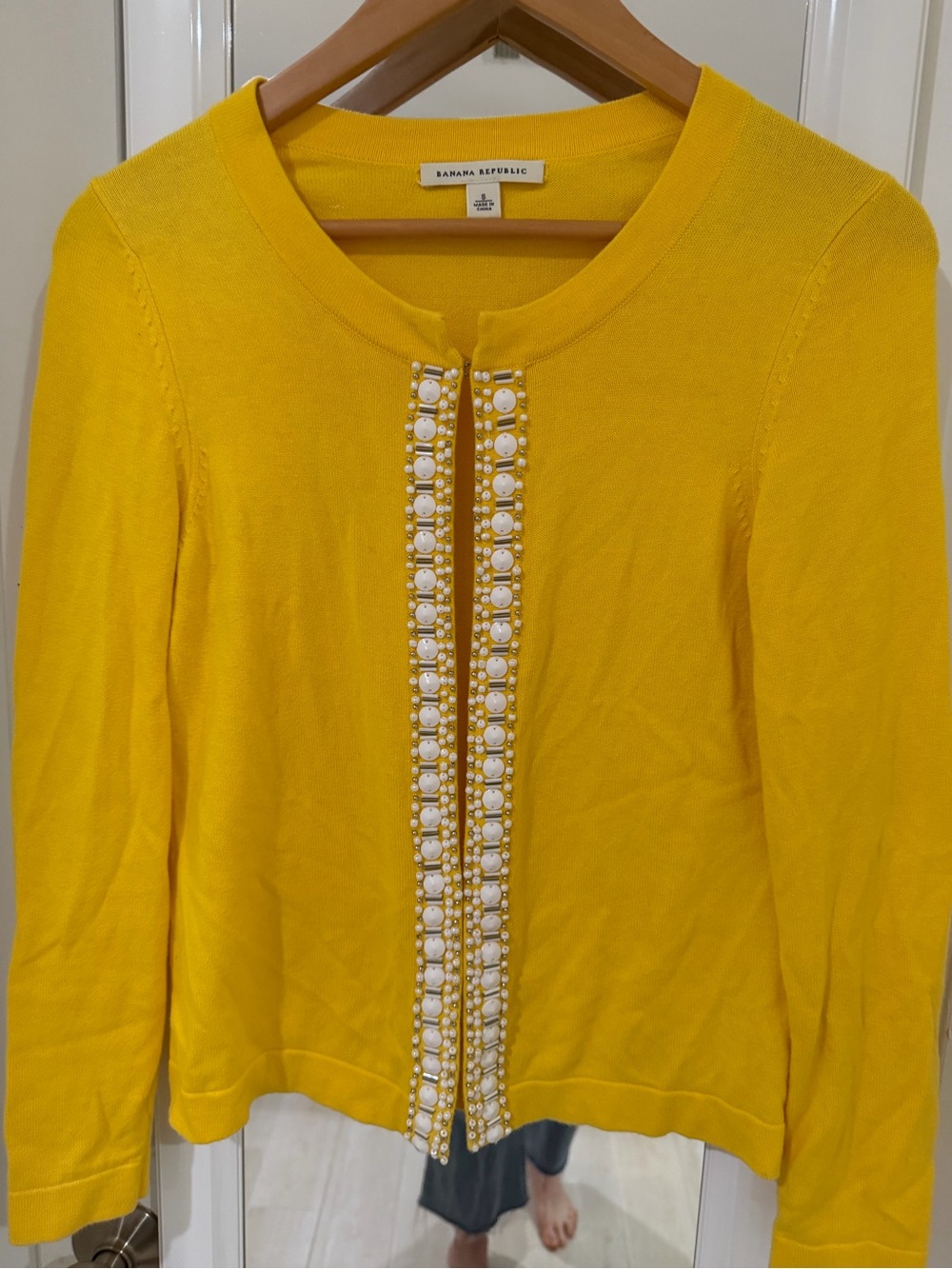 Banana Republic Yellow Pearl-Trim Knit Cardigan
